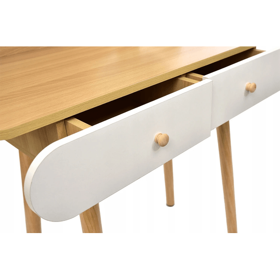 Sminkbord - Rund Spegel - Sminkbord - 80X40X122 Cm - Trä