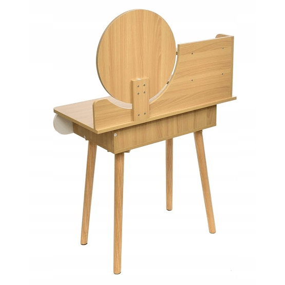 Sminkbord - Rund Spegel - Sminkbord - 80X40X122 Cm - Trä