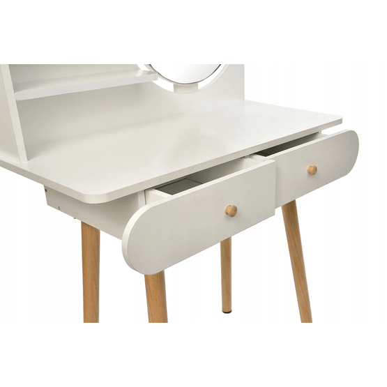 Toiletbord - Rundt spejl - Toiletbord - 80X40X122 Cm - Hvid
