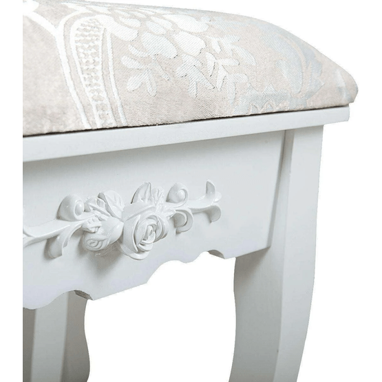 Sminkbord Med Hjärtformad Spegel & Pall - 74X40X143Cm - Vit