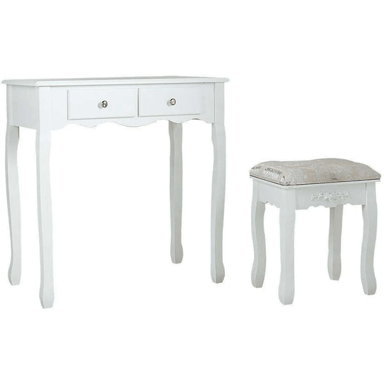 Sminkbord Med Hjärtformad Spegel & Pall - 74X40X143Cm - Vit