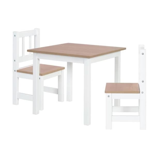 ROBA Ensemble Bord + 2 Barnstolar Woody - Spel- och Lärbord - Repellerande mot repor - Vit / Trädekoration