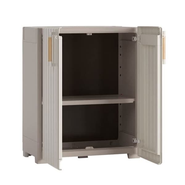 Keter Låg förvaringsskåp Groove beige och sand, låg förvaringsskåp, trädgårdsförvaringsskåp, skåp 445045