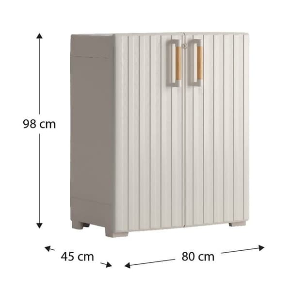 Keter Låg förvaringsskåp Groove beige och sand, låg förvaringsskåp, trädgårdsförvaringsskåp, skåp 445045
