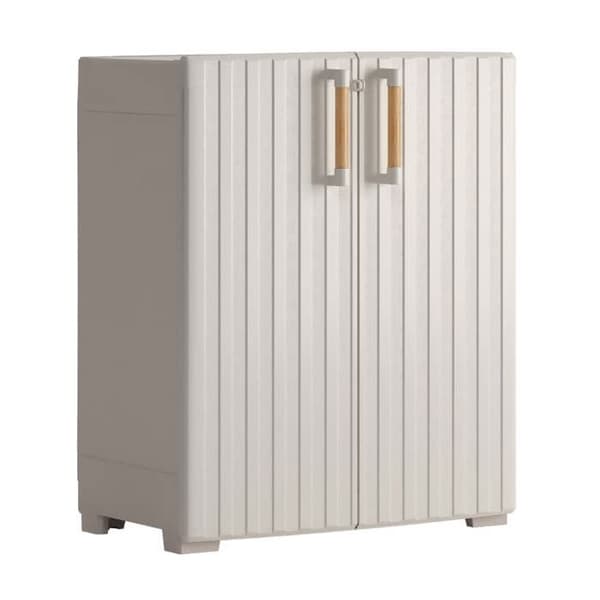 Keter Låg förvaringsskåp Groove beige och sand, låg förvaringsskåp, trädgårdsförvaringsskåp, skåp 445045