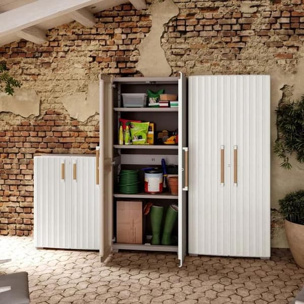 Keter Låg förvaringsskåp Groove beige och sand, låg förvaringsskåp, trädgårdsförvaringsskåp, skåp 445045