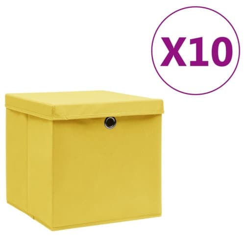 Förvaringslådor med lock 10 st 28x28x28 cm gul