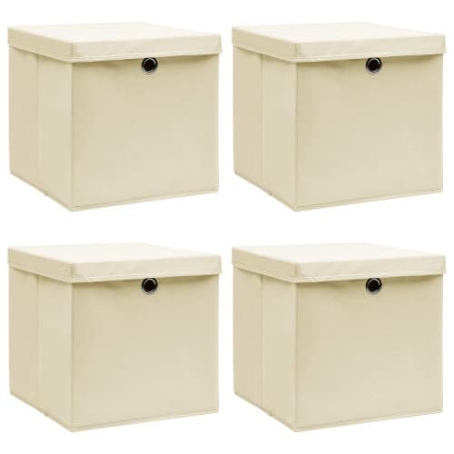 Förvaringslådor med lock 4 st gräddvit 32x32x32 cm tyg