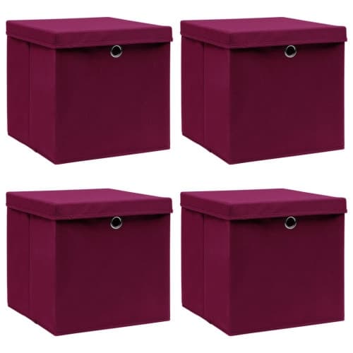 Förvaringslådor med lock 4 st mörkröd 32x32x32 cm tyg