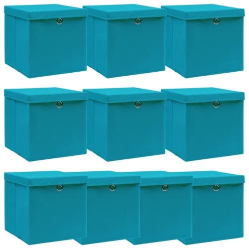 Förvaringslådor med lock 10 st babyblå 32x32x32 cm tyg