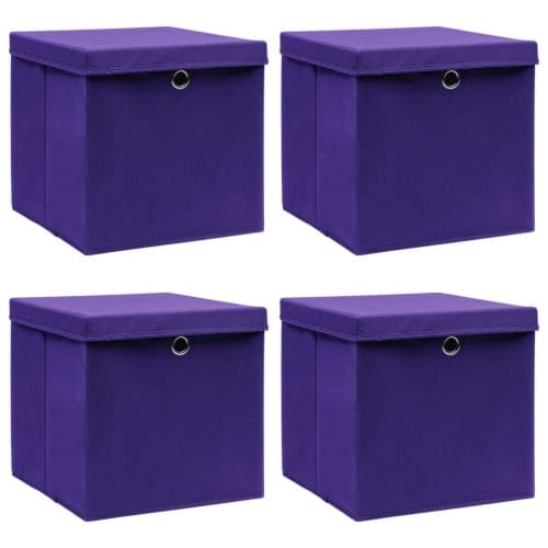 Förvaringslådor med lock 4 st lila 32x32x32 cm tyg