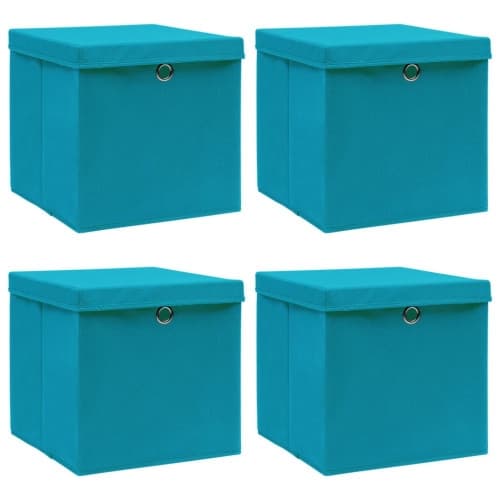 Förvaringslådor med lock 4 st babyblå 32x32x32 cm tyg