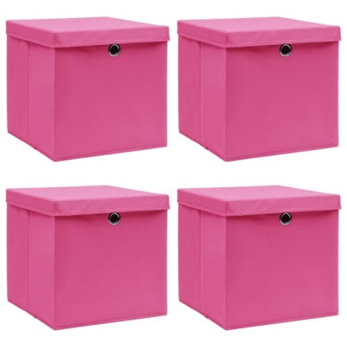 Förvaringslådor med lock 4 st rosa 32x32x32 cm tyg