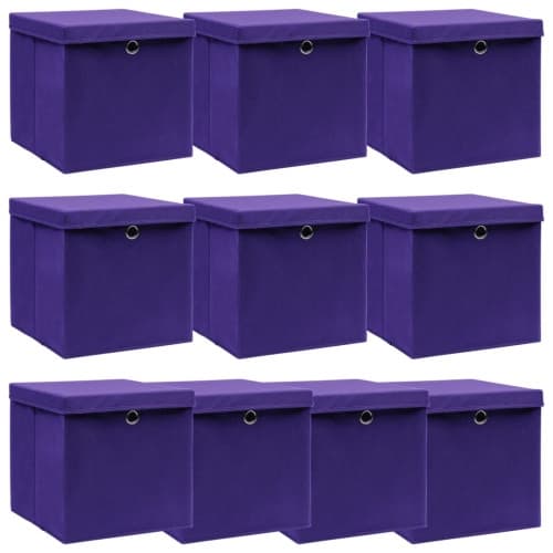 Förvaringslådor med lock 10 st lila 32x32x32 cm tyg