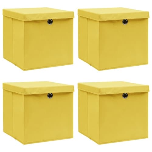 Förvaringslådor med lock 4 st gul 32x32x32 cm tyg
