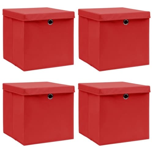 Förvaringslådor med lock 4 st röd 32x32x32 cm tyg