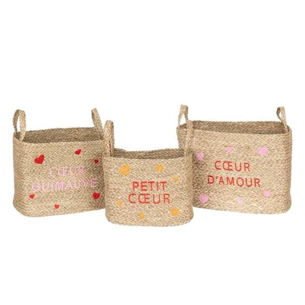 Set med 3 barnkorgar Neree hjärtmönster L28 33 38cm - Atmosphera inredningsdesigner - Beige