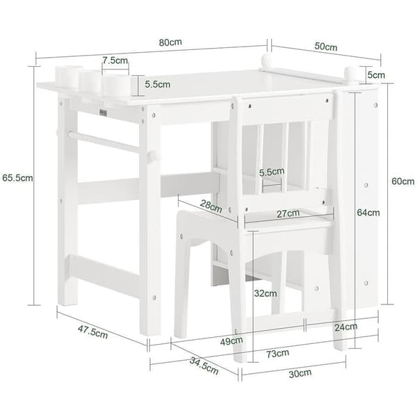 Børneskrivebord, KMB60-W, 80x50x65.5 cm, Hvid