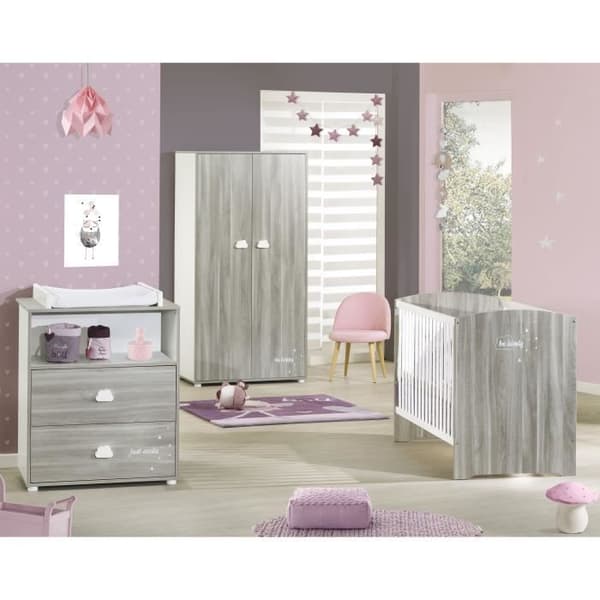 Komplett babyrum - Säng 120x60, skötbord och garderob - BABY PRICE - SMILE - Kalia ek