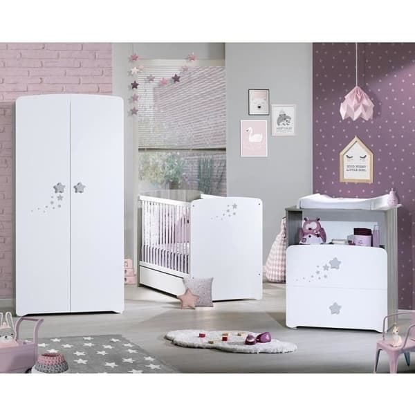 Chambre bébé trio Nao: säng 120x60, skötbord och garderob - Babyprice - Vit