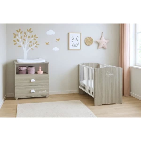 Komplett babyrum - Säng 120x60 och skötbord - BABY PRICE - SMILE - Klinker-ek