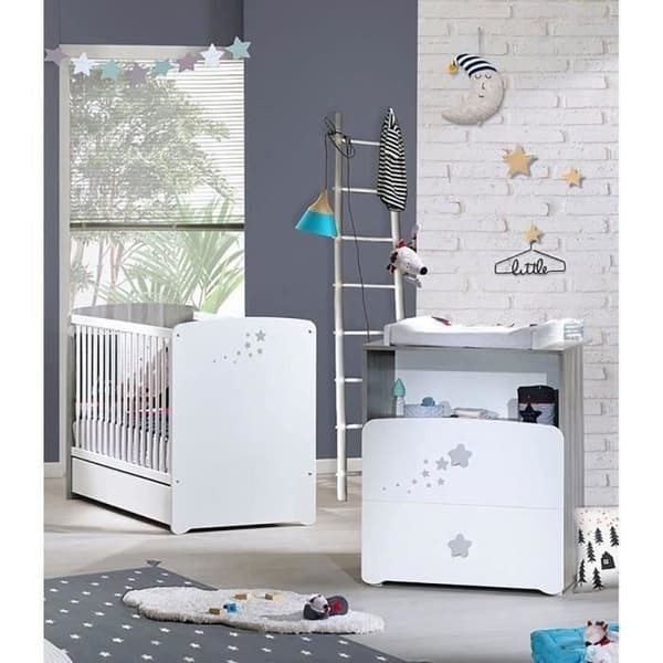 Chambre bébé duo Nao: säng 120x60, skötbord - Babyprice - Vit