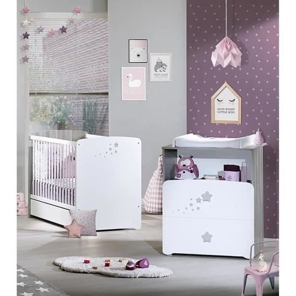 Chambre bébé duo Nao: säng 120x60, skötbord - Babyprice - Vit