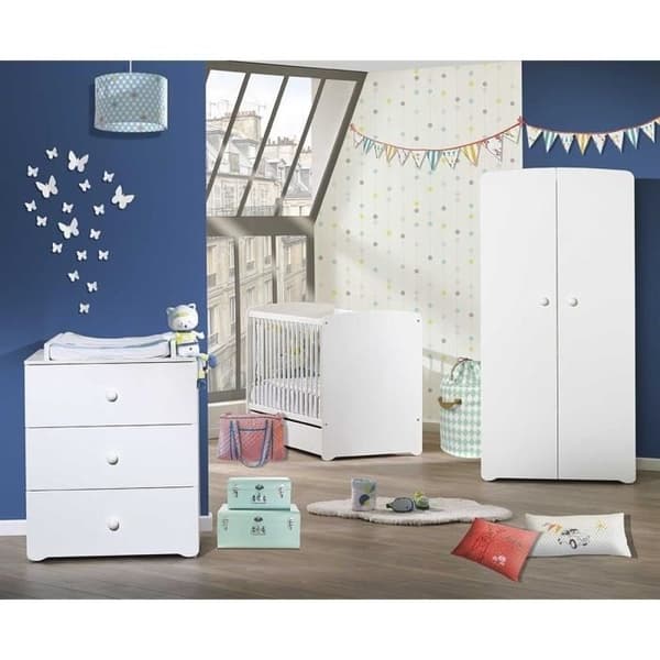Sängset för baby trio Basic boule: Säng 120x60, skötbord och garderob - Babyprice - Vit