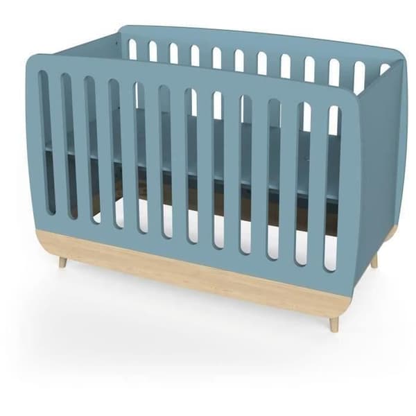 Sängset för bebis 60 x 120, byrå med 2 lådor + 3 hyllor och 1 skötbord - FIRMIANA - Skandinavisk - Blå åskträ - DEMEYERE