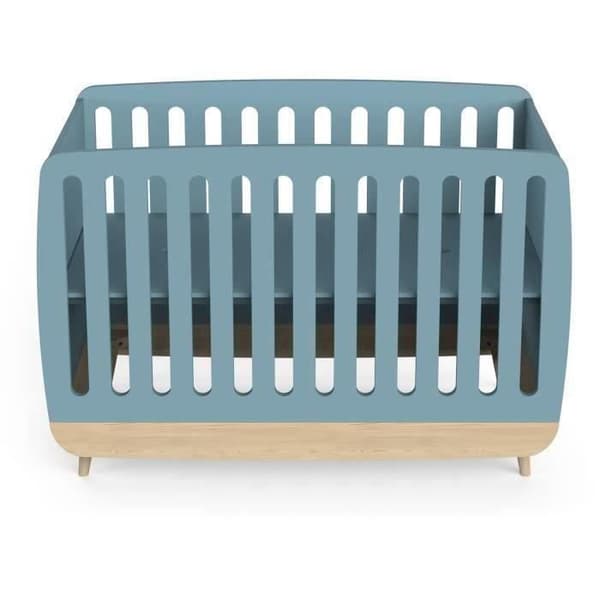 Sängset för bebis 60 x 120, byrå med 2 lådor + 3 hyllor och 1 skötbord - FIRMIANA - Skandinavisk - Blå åskträ - DEMEYERE