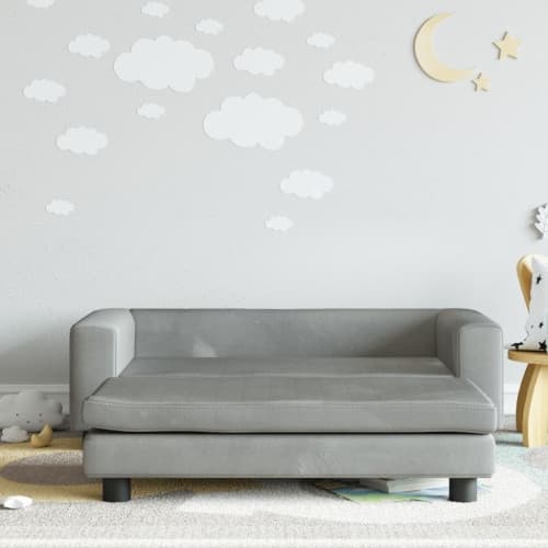 Barnsoffa med fotpall ljusgrå 100x50x30 cm sammet