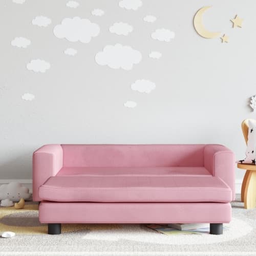 Barnsoffa med fotpall rosa 100x50x30 cm sammet