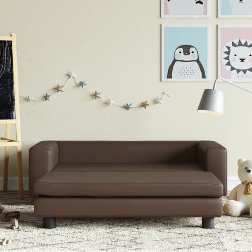 Barnsoffa med fotpall brun 100x50x30 cm konstläder