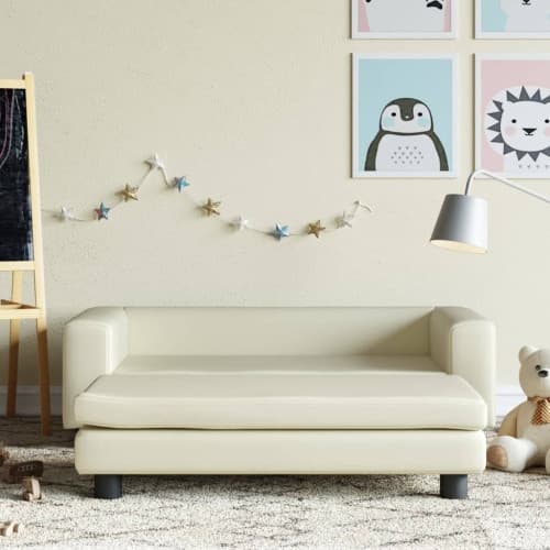 Barnsoffa med fotpall gräddvit 100x50x30 cm konstläder