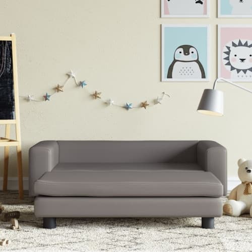 Barnsoffa med fotpall grå 100x50x30 cm konstläder