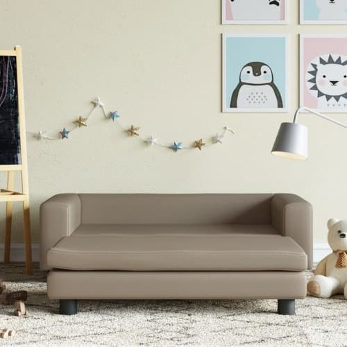 Barnsoffa med fotpall cappuccino 100x50x30 cm konstläder
