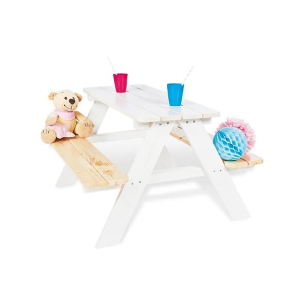 Picknickbord och bänk för barn - PINOLINO - Nicki - White Wood - 4 platser