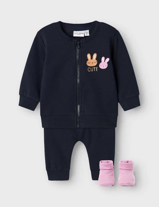 Namnet - 13235521 - NBFVRILLIE SWEAT CARDIGAN BOX SET MED SLIP, Träningsdräkt liten flicka, Mörk safir/Detalj: SÖT,