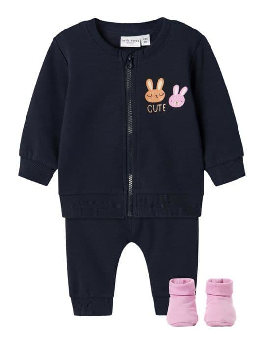 Namnet - 13235521 - NBFVRILLIE SWEAT CARDIGAN BOX SET MED SLIP, Träningsdräkt liten flicka, Mörk safir/Detalj: SÖT,