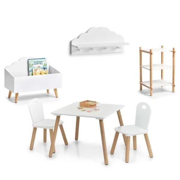 Scandi barnmöbelset - Zeller - 2 stolar + bord - Vit - Barn