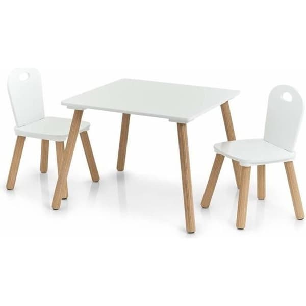 Scandi barnmöbelset - Zeller - 2 stolar + bord - Vit - Barn