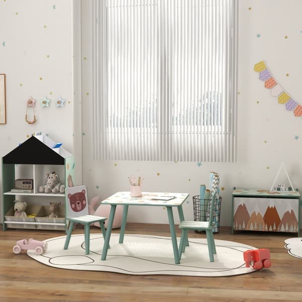 Børnebord med 2 Stole, ZONEKIZ, 60x60x44 cm, Grøn