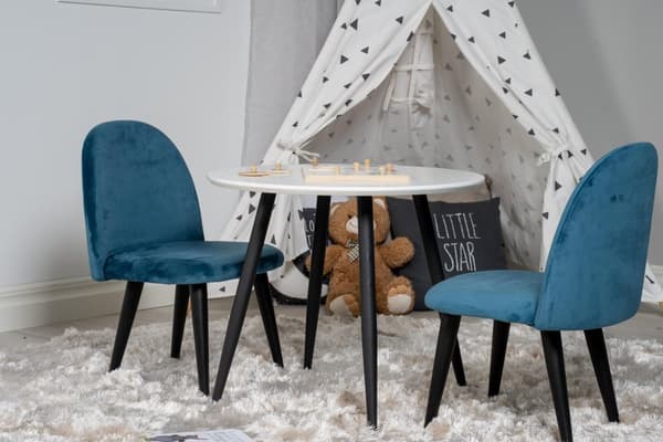 FURNLUX BARNRUMSSTOL SAMMET BLÅ & SVART 40CM