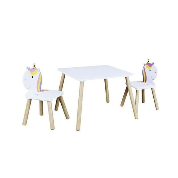 Home Deco Kids HD6764 Barnbord och 2 stolar Unicorn Lily Vit beige och flerfärgad