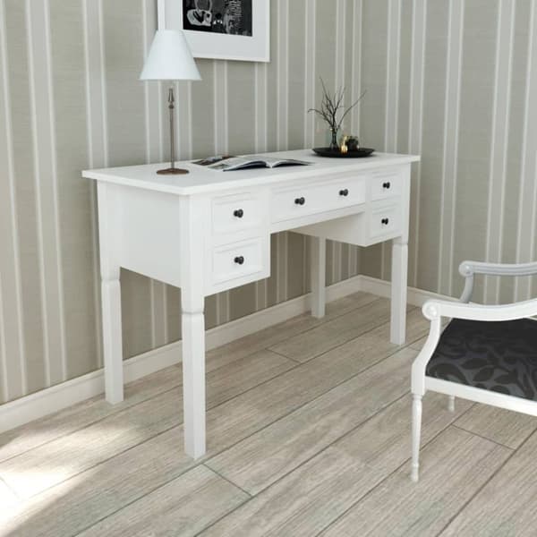 vidaXL skrivebord med fem skuffer hvid