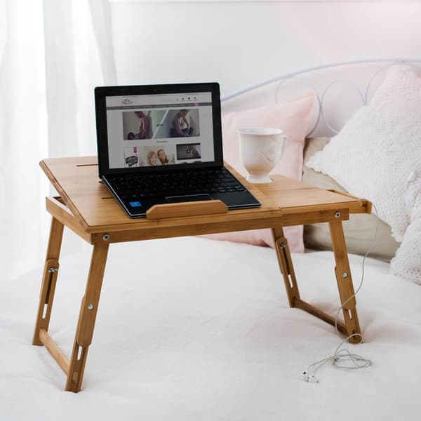 Laptopbord i trä, 55 x 35 x 26 cm justerbar - brun