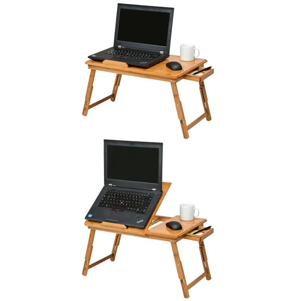 Laptopbord i trä, 55 x 35 x 26 cm justerbar - brun