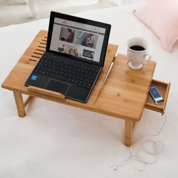 Sengebord i med USB-blæser - brun