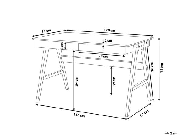 Työpöytä valkoinen MDF-levy vaaleat tammijalat 120 x 70 x 76 cm laatikoilla skandinaavinen moderni tyyli