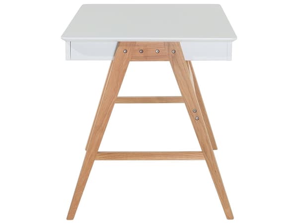 Työpöytä valkoinen MDF-levy vaaleat tammijalat 120 x 70 x 76 cm laatikoilla skandinaavinen moderni tyyli